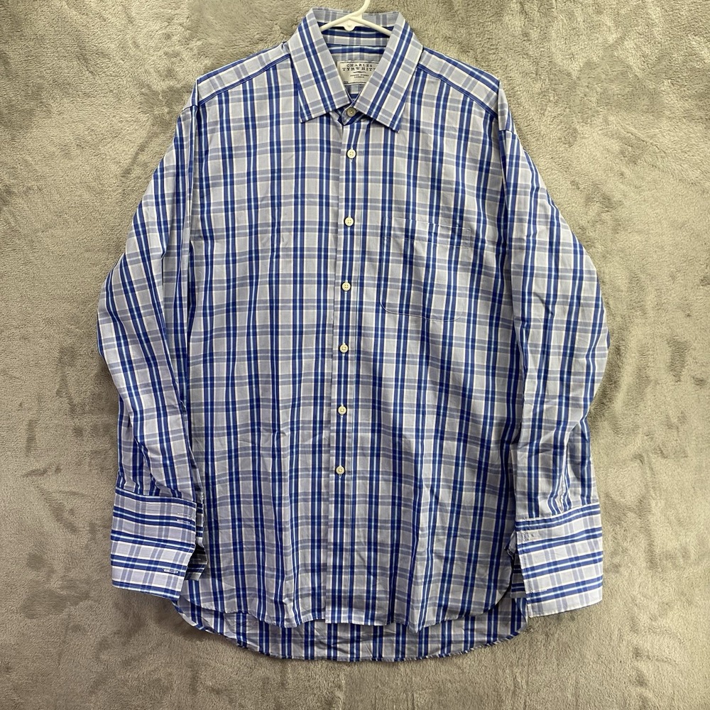 Charles Tyrwhitt Mens Dress Shirt Blue Prince of Wales Check Non Iron 16/33